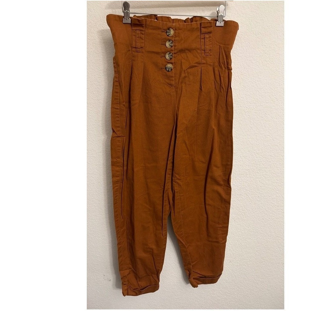 Vanilla Star Womens High Waist Paperbag Pants Rust Brown Button Fly Size L - Picture 1 of 6